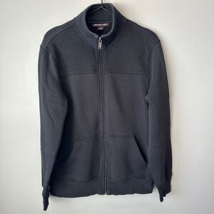 Michael Kors Full Zip Track Jacket Black Ribbed Moto Style shoulders Mens Medium